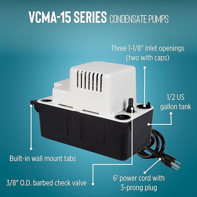 Little Giant VCMA-15UL 115 Volt, 65 GPH, 1/50 HP Automatic Condensate Removal - Image 3