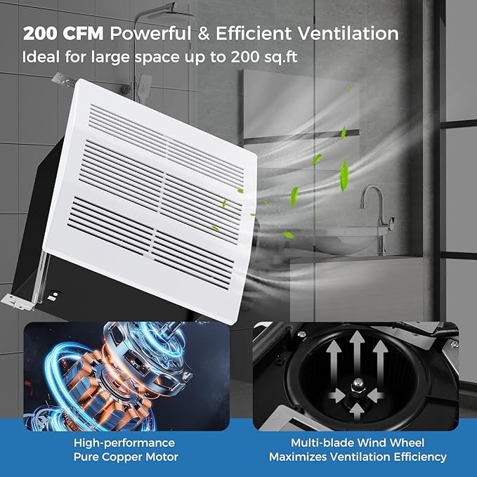 COSTWAY 200 CFM Bathroom Exhaust Fan, Ceiling Mount Exhaust Ventilation Fan - Image 3