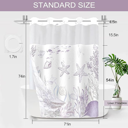 No Hook Shower Curtain with Snap in Liner, Beach Ocean Nautical Coastal Shower - Image 7