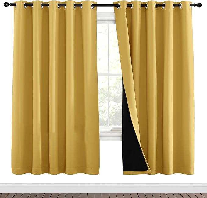 NICETOWN Bright Yellow Full Shade Curtain Panels, Pair of Energy Smart & Noise by NICETOWN