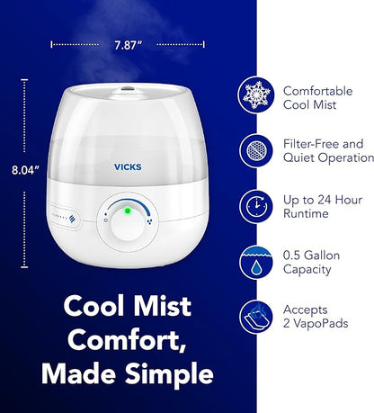 Vicks Mini Filter Free Cool Mist Humidifier, Small Room – Variable Mist Control - Image 2