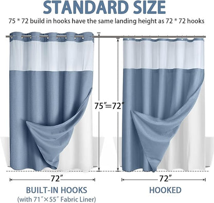 No Hook Shower Curtain and Liner Set, Sky Blue Hotel Waffle Shower Curtain - Image 6