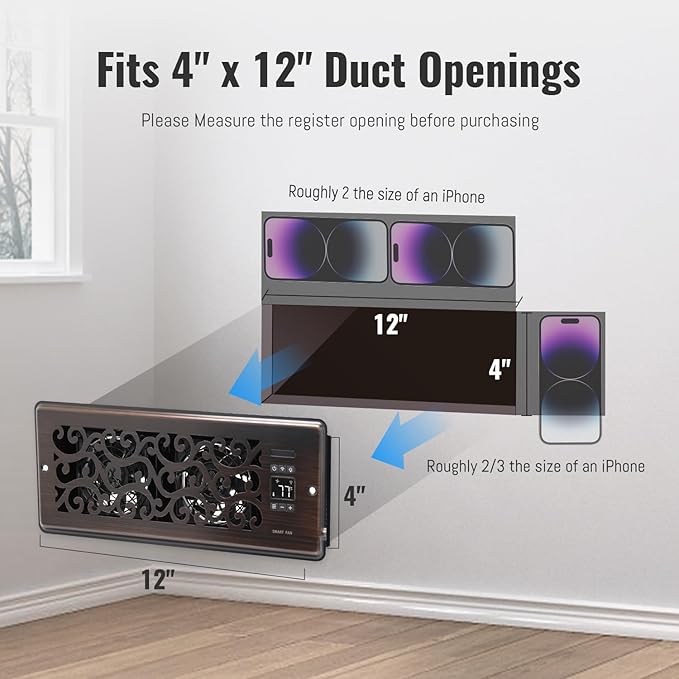 Register Booster Fan for 4" x 12" Register Holes, Quiet Vent Fan Booster - Image 3