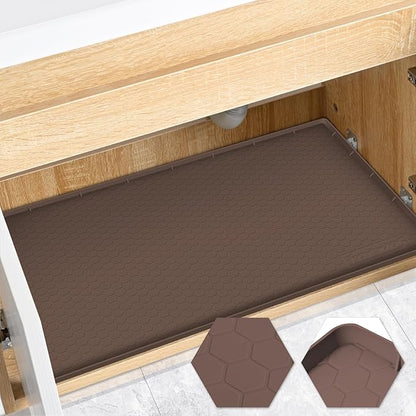 Waterproof Under Sink Mat 34" x 19", Silicone Cabinet Liner, Rubber Protector by FORWOS