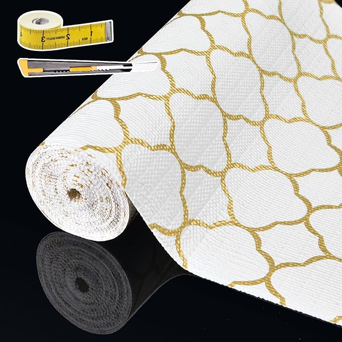 Shelf Liners for Kitchen Cabinets 17in x 30FT Non Adhesive Drawer Liner Gold by Adwann