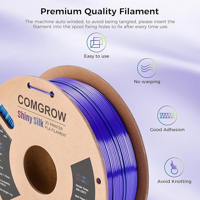 Comgrow Silk Shiny Blue Purple and Yellow 3D Printer Filament, Comgrow 3D - Image 3