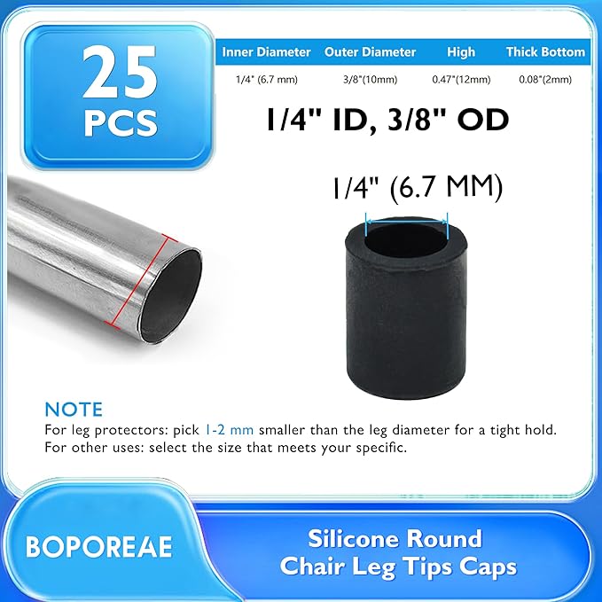 25 Pcs 1/4" Round Chair Leg Tips Caps, Silicone Rubber Furniture Leg Floor - Image 9