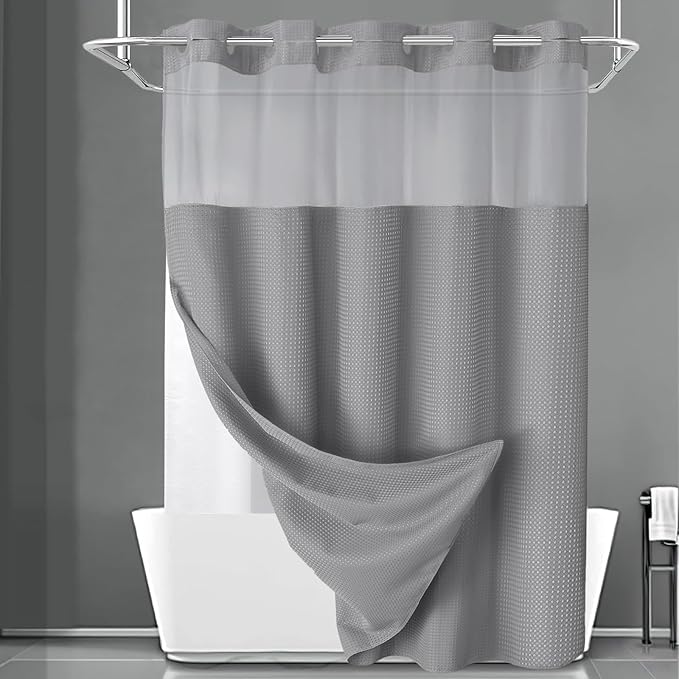 Grey Shower Curtain and Liner Set, 230GSM Waffle Weave Textured Heavy Duty by Unknown