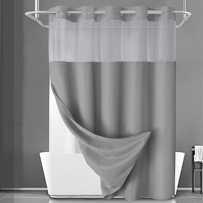 Grey Shower Curtain and Liner Set, 230GSM Waffle Weave Textured Heavy Duty by Unknown