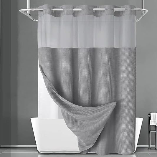 Grey Shower Curtain and Liner Set, 230GSM Waffle Weave Textured Heavy Duty by Unknown