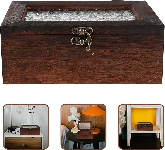 Wood Jewelry Box with Glass Lid and Metal Clasp Vintage Flower Jewelry Trinket - Image 9