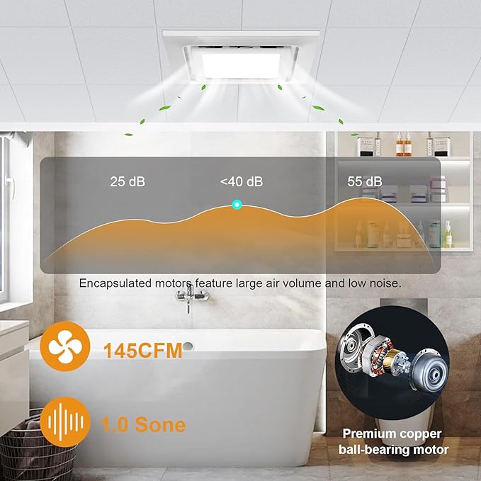 12" Bathroom Exhaust Fan with Light Ultra Quiet Ventilation Fan Combo 1.0 Sone - Image 3