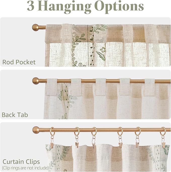 jinchan Belrose Linen Floral Cafe Curtains 54 Inch Length Embroidered Farmhouse - Image 7