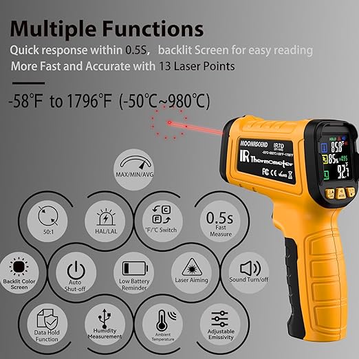 Infrared Thermometer Temperature Gun, 50:1 Dual-Mode Temp Gun -58°F to 1796°F - Image 5