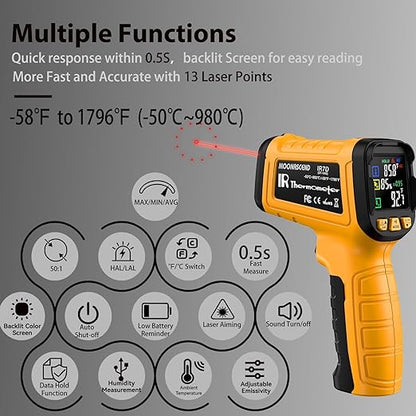Infrared Thermometer Temperature Gun, 50:1 Dual-Mode Temp Gun -58°F to 1796°F - Image 5