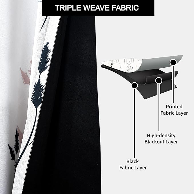 White Leaves Blackout Curtains 63 Inch Length, Room Darkening Curtains - Image 3