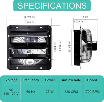 10 Inch Wall Mounted Shutter Exhaust Fan - Image 2