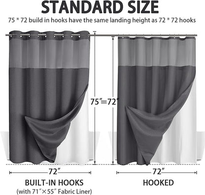 No Hook Shower Curtain and Liner Set, Dark Grey Hotel Waffle Shower Curtain - Image 6