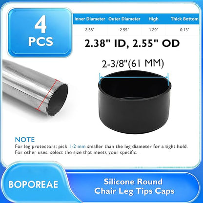4 Pcs 2-3/8" Round Chair Leg Tips Caps, Silicone Rubber Furniture Leg Floor - Image 9