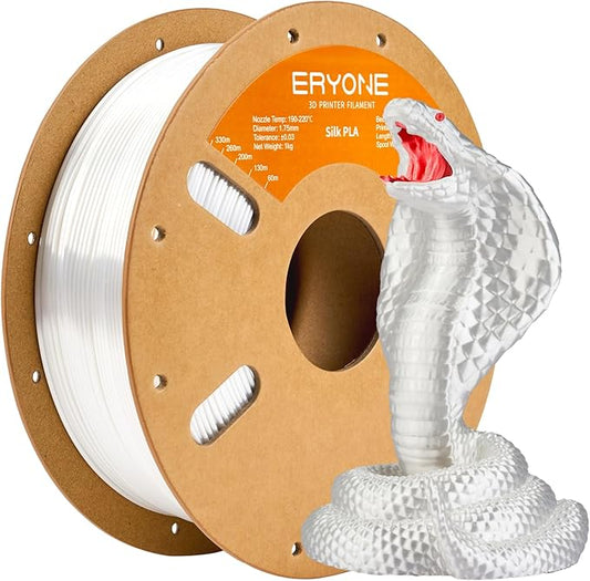 ERYONE Silk PLA Filament for 3D Printer, 1.75mm +/- 0.03mm, Silk White by ERYONE