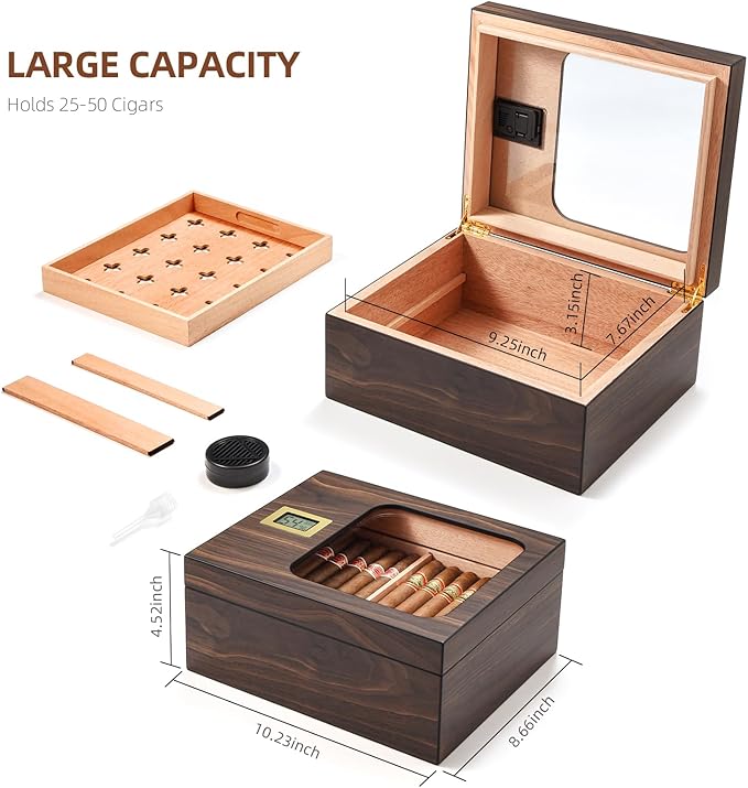 Cigar Humidor, Modern Glass Top Cedar Humidor Cigar Box - Image 3