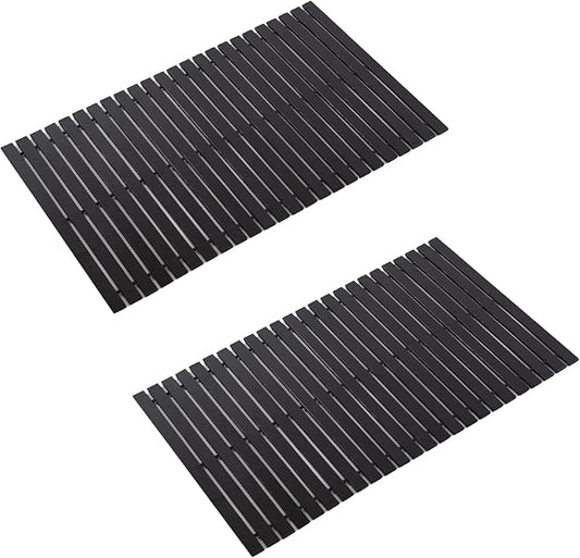Bath Mat Bathroom Rugs Floor Wood Shower Bathtub Waterproof Non Slip Black by Fovlaurs
