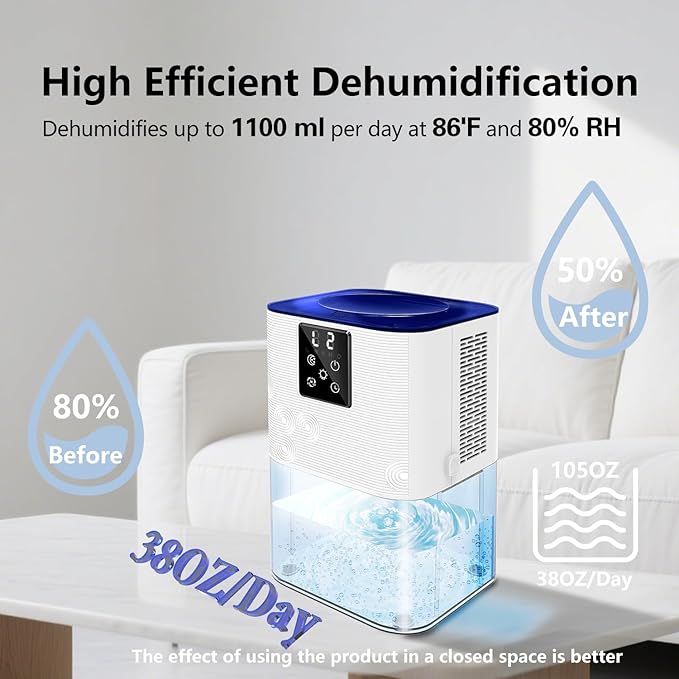 Dehumidifiers for Home, with 105 OZ Water Tank, Quiet Dehumidifier for Bedroom - Image 3