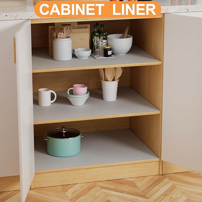 FLPMIX Cabinets Shelf Liner Light Gray: Waterproof Kitchen Drawer Liners 11 in - Image 2