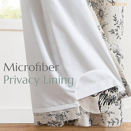 jinchan Lined Linen Blend Curtain Floral Curtains - Image 5