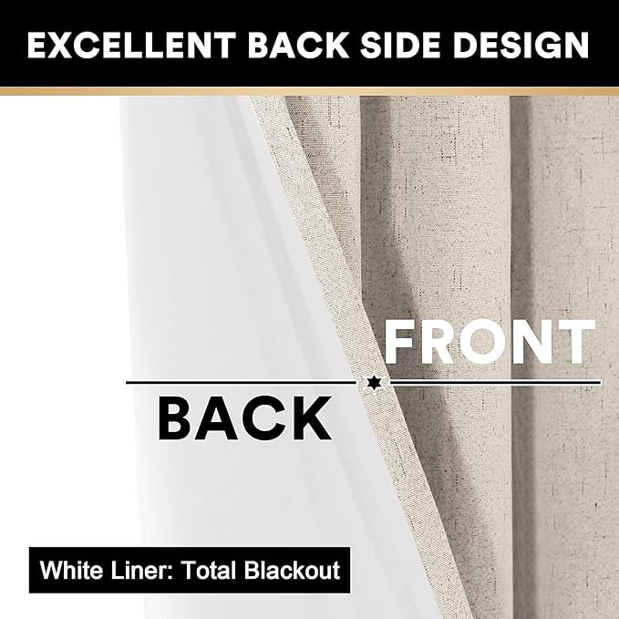 PrinceDeco Linen 100% Blackout Curtains - Image 5