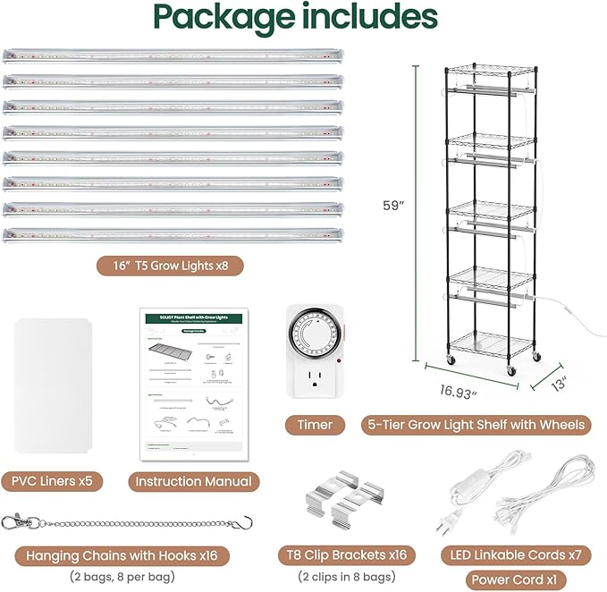 SOLIGT Plant Shelf with Grow Lights, 5 Tier Grow Light Stand Rack with 8 Pack - Image 3