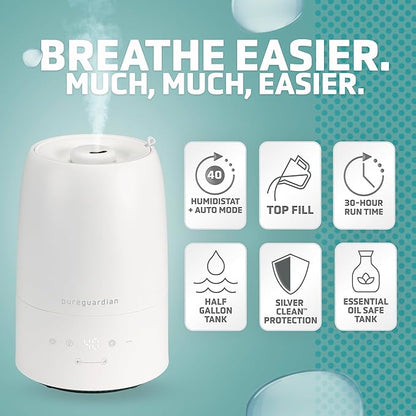 PureGuardian 30-Hour .50 Gallon Top Fill Cool Mist Ultrasonic Humidifier - Image 2