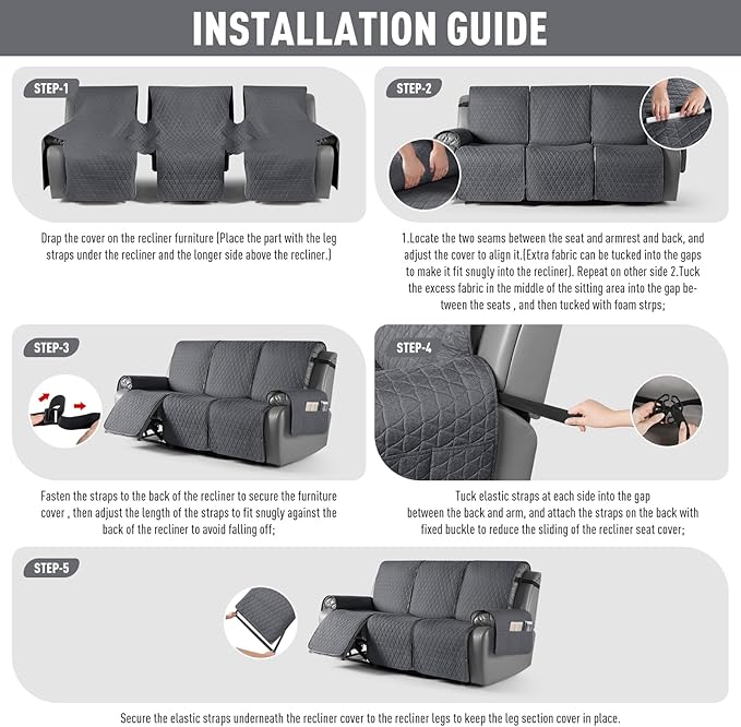 TAOCOCO 100% Waterproof Recliner Cover, Non-Slip Washable Reclining Couch Cover - Image 7