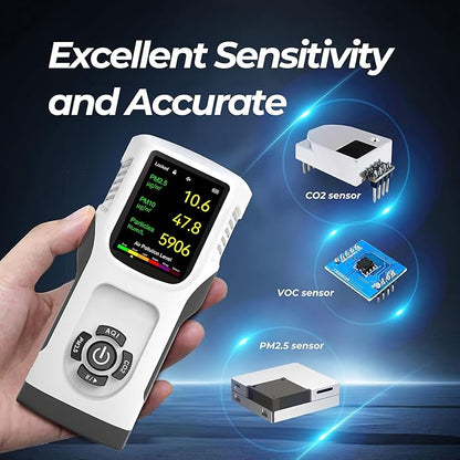 6-in-1 Air Quality Monitor Indoor CO2 Monitor, 3000mAh AQI TVOC Air Quality - Image 3