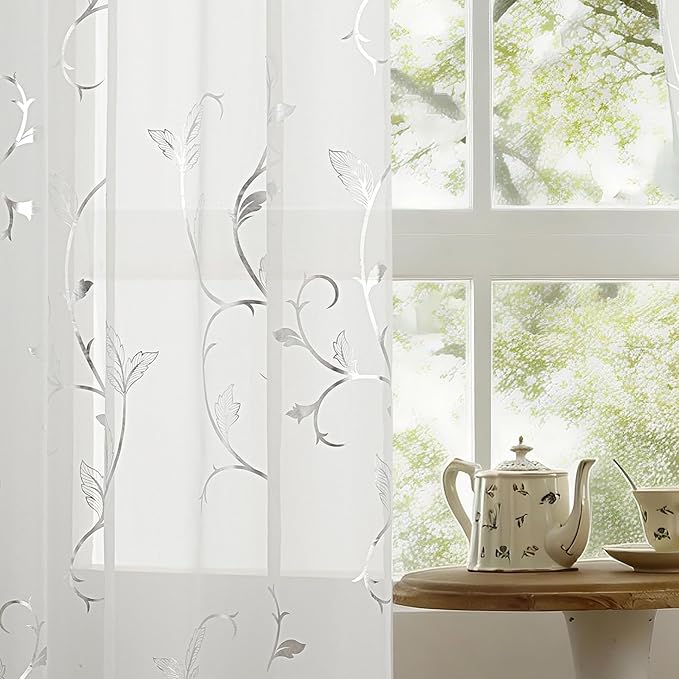 BUHUA White Sheer Curtains 84 Inch Length Semi - Image 3