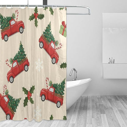Car Christmas Tree Beige Shower Curtain Liner 72×72 inch by Unknown