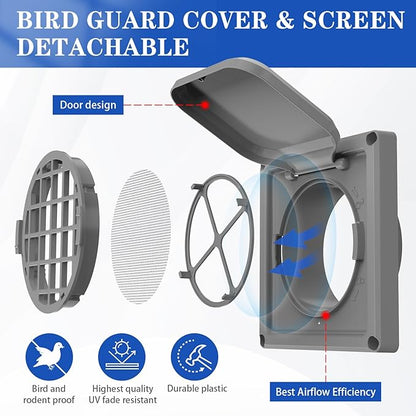 Dryer Vent Cover Outside 4 inch, Magnetic Door Design, Durable Airflow Vent - Image 3