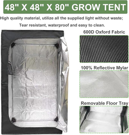 Complete Mylar Growing Tent, 4x4 Grow Tent Kit 48"x48"x80" Indoor Plant Growing - Image 3