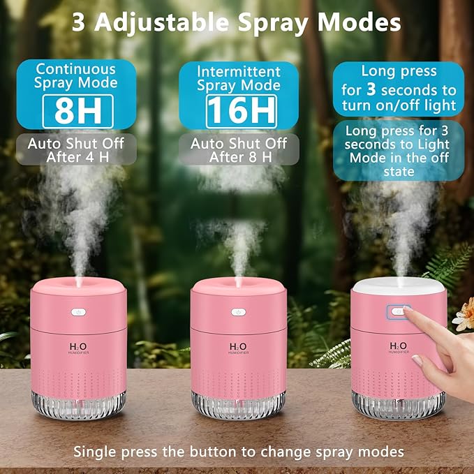 Colorful Mini Humidifier, USB Rechargeable Humidifier, 4 Modes Super Quiet - Image 4