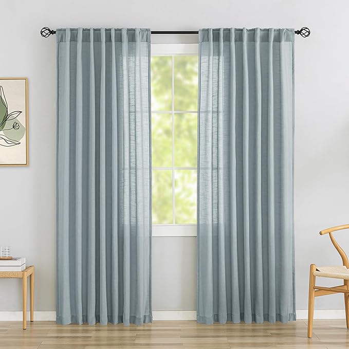 DONREN Stone Blue Back Tab Curtains 78 Inches Long 2 Panels by DONREN