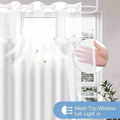 No Hook Shower Curtain with Snap in Liner, Beach Ocean Nautical Coastal Shower - Image 3