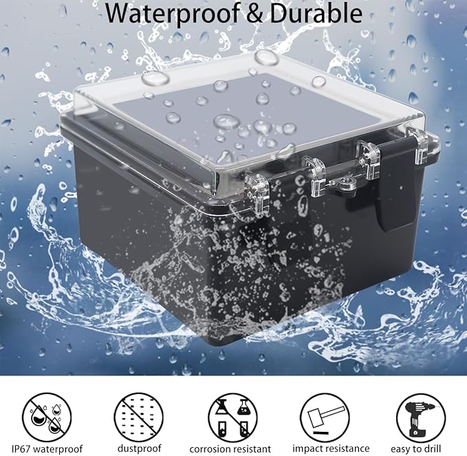 Junction Box, Hinged Black Clear Cover IP67 Waterproof ABS Project Box - Image 2