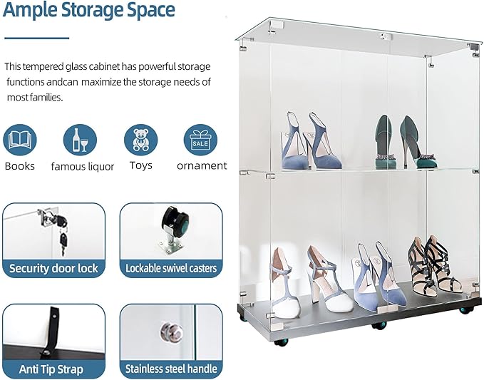 Yoluckea 2-Tier Glass Display Cabinet - Image 4