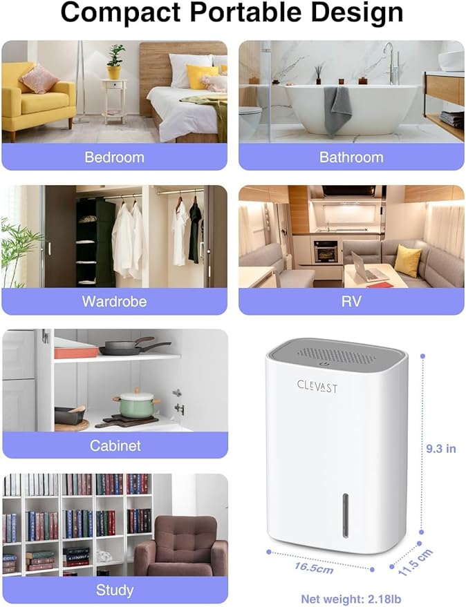 CLEVAST Dehumidifier for Home, 30oz Small Quiet Dehumidifier for Bathroom & - Image 7