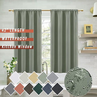 Green Blackout Curtains for Small Window Set, Darkening Room Curtains 2 Panels - Image 3