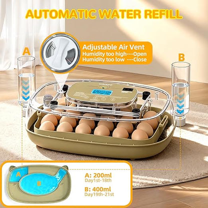 24 Egg Incubator with Temperature Control & Humidity Monitoring, Automatic Egg - Image 3