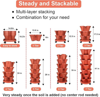 GameXcel Vertical Planter 7 Tier Stackable Planters Garden Planters Strawberry - Image 7