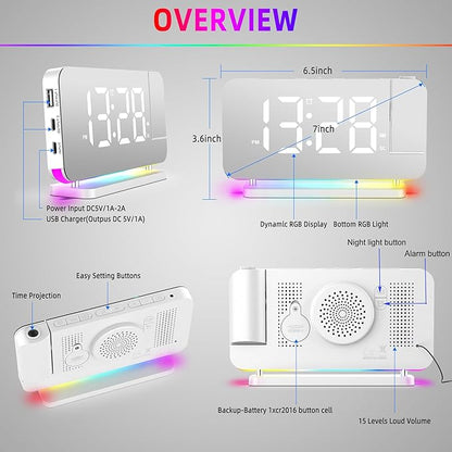 Projection Alarm Clock for Bedroom Ceiling, RGB Digital Clocks - Image 5