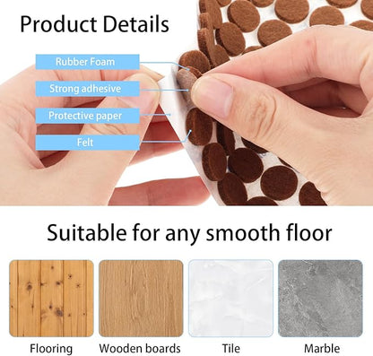 48 Pcs Brown Felt Cabinet Door Pads, 1/2 Inches Diameter Self Adhesive Felt - Image 6