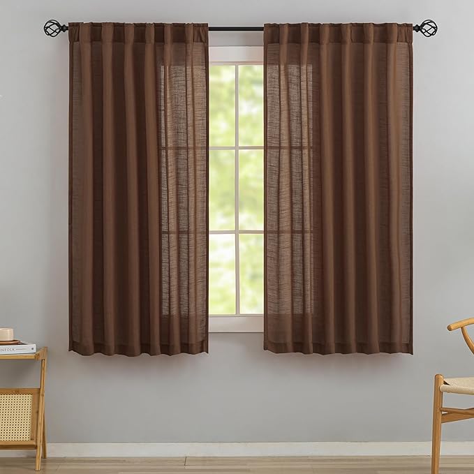 DONREN Cocoa Brown Back Tab Curtains 48 Inches Long 2 Panels by DONREN